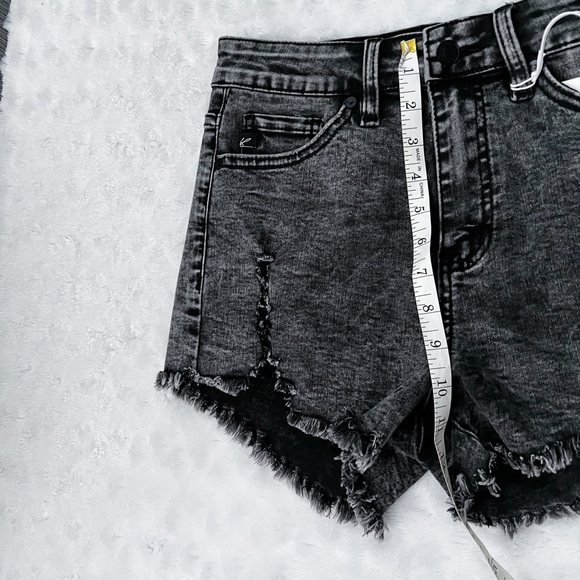 NWT- KANCAN High Rise Acid Wash Distressed Shorts for Women in Black - Picture 10 of 12